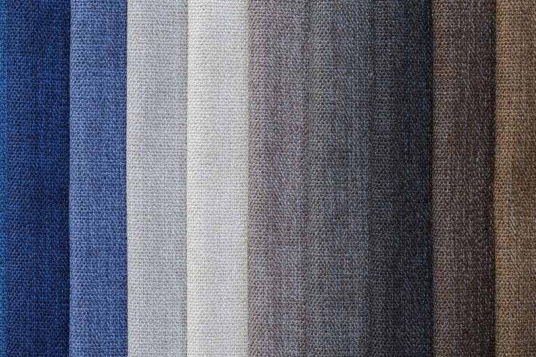 Fabric swatches in blue and grey